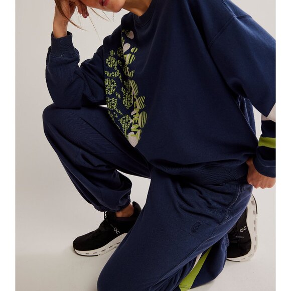 FP Movement by Free People Navy and Lime Crew Neck Sweater NWT - Picture 2 of 6